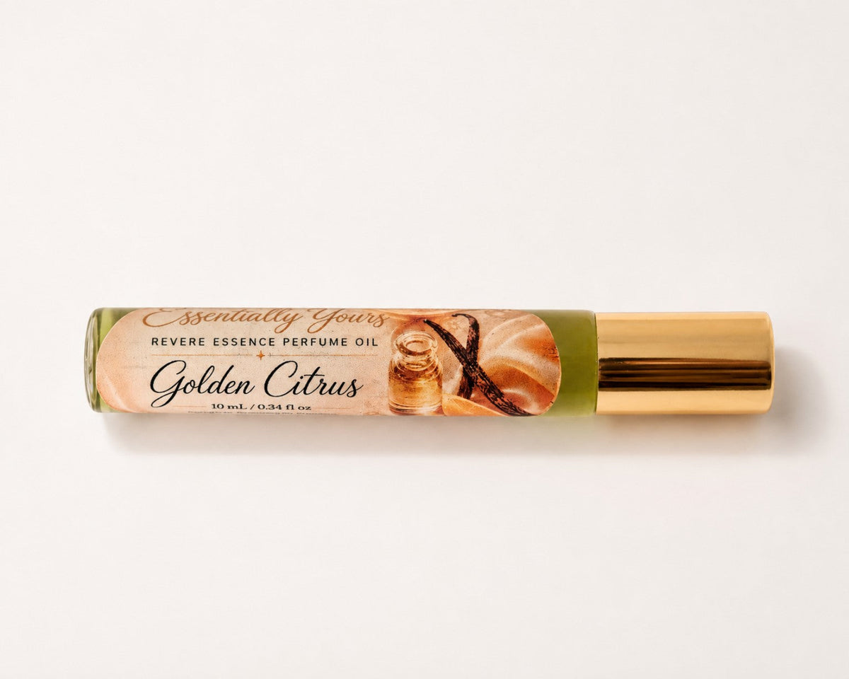 Revere Essence Golden Citrus 10 mL perfume oil roller by Essentially Yours, horizontal product photo