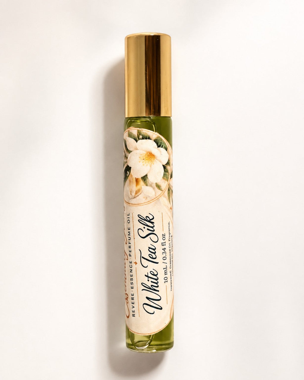 Revere Essence White Tea Silk 10 mL perfume oil roller by Essentially Yours, vertical product photo